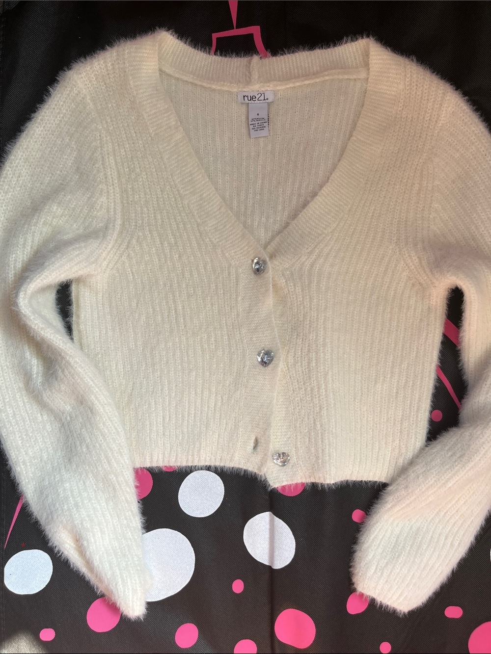 Super soft cardigan sweater with crystal heart shaped buttons - Picture 12 of 15